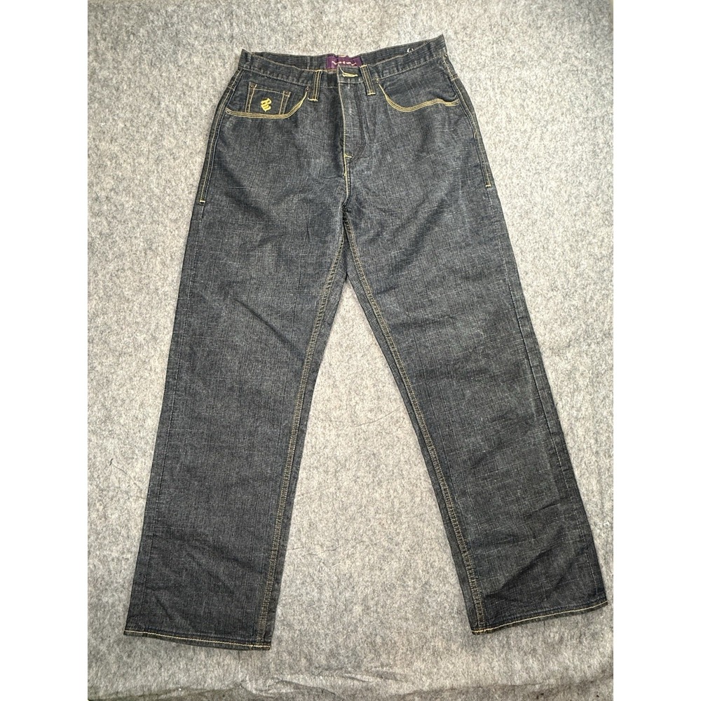 Vintage Y2K Rocawear Dark Wash Embroidered Pocket Jeans Size 34 X 32 Loose Baggy